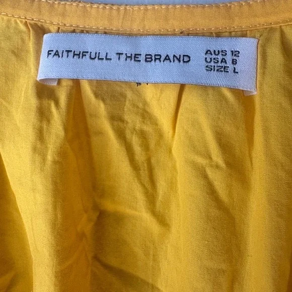 Faithfull The Brand Roma Tie Neck Mini Dress Yellow Puff Sleeve Size 8‎ - Picture 7 of 10